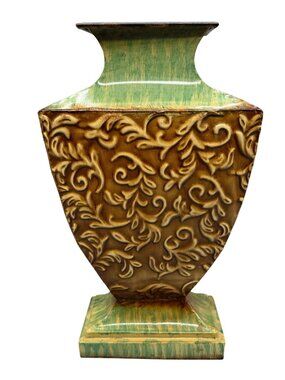 Allure Marion rouge House Vintage Style Embossed Green & Brown Vase tin READ